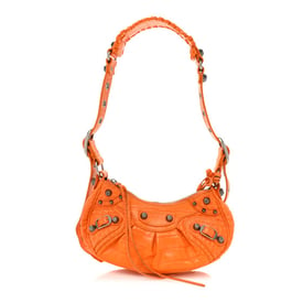 Balenciaga Extra Supple Calfskin Crocodile Embossed Le Cagole Shoulder Bag XS Pop Orange