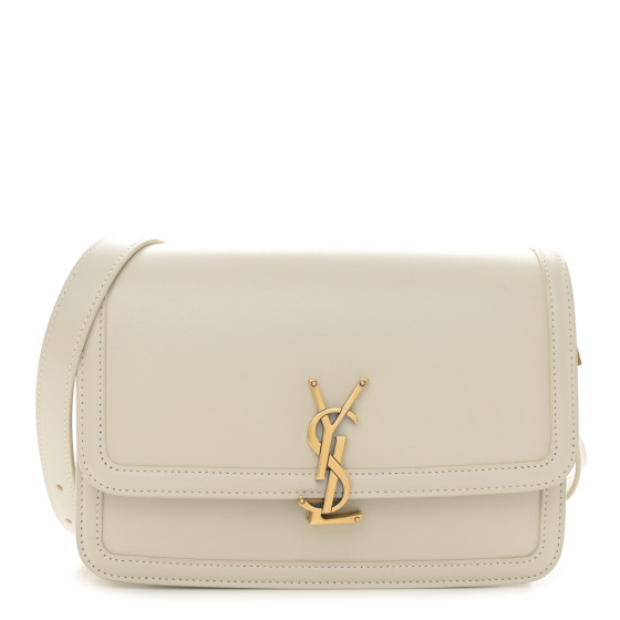 Saint Laurent Box Calfskin Monogram Medium Solferino Satchel Crema Soft