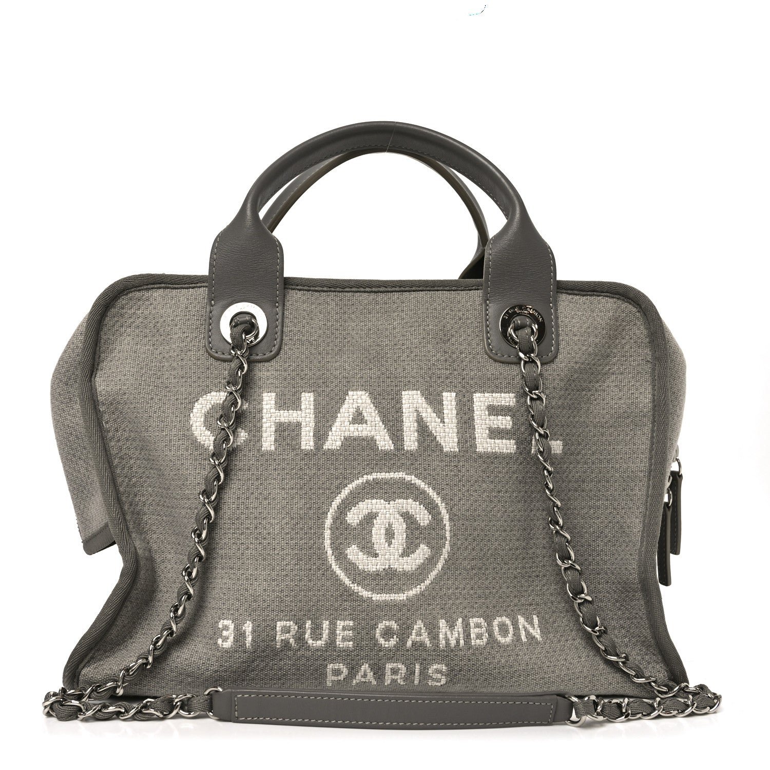 Chanel Denim Deauville Bowling Bag Grey