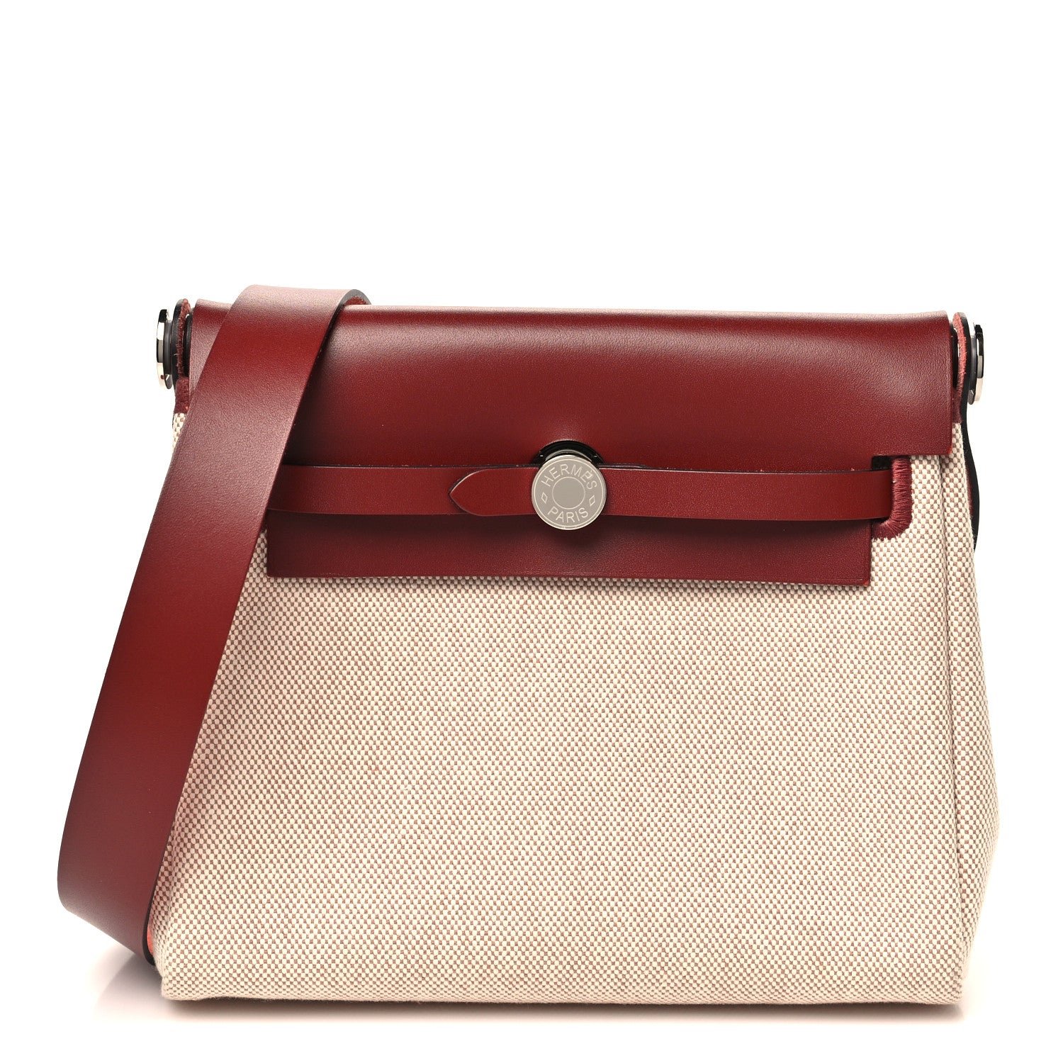 Hermes Toile H Viking Vache Hunter Herbag Zip Retourne 20 Ecru Beige Rouge H