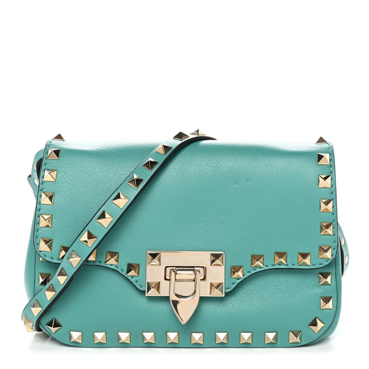 Valentino Garavani Vitello Small Rockstud Flap Saddle Bag Colibri