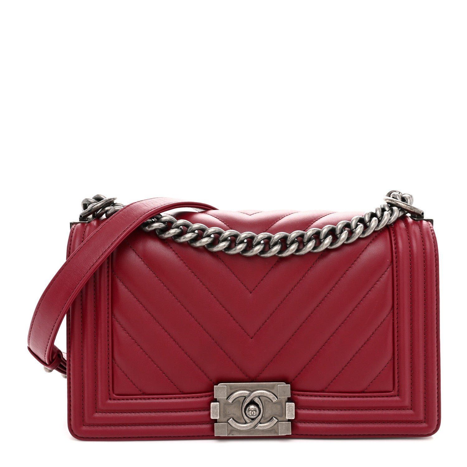 Chanel Calfskin Chevron Quilted Medium Boy Flap Burgundy