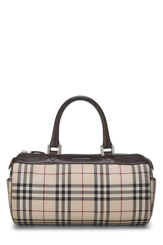 Brown Nylon House Check Roll Handbag