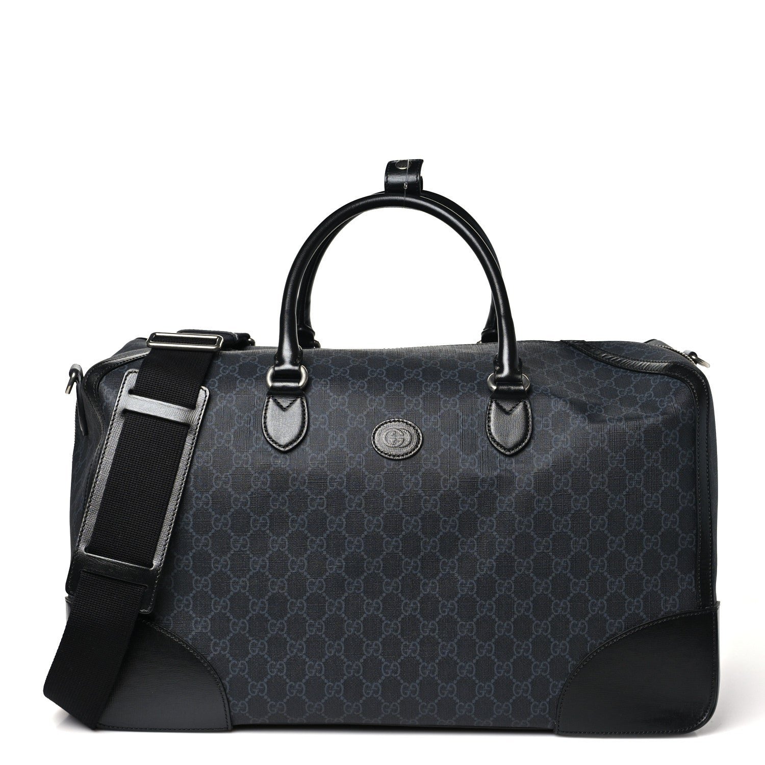 Gucci GG Supreme Monogram Azalea Calfskin Retro Interlocking G Large Duffle Bag Black Grey