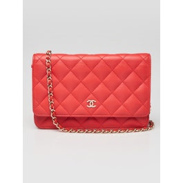 Chanel Red Quilted Lambskin Leather Classic WOC Clutch Bag