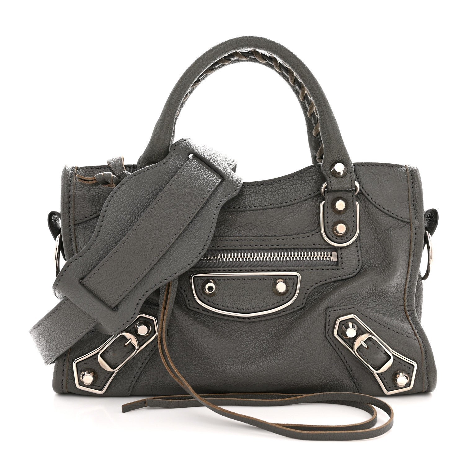 Balenciaga Chevre Silver Metallic Edge Hardware Mini City Bleu Acier