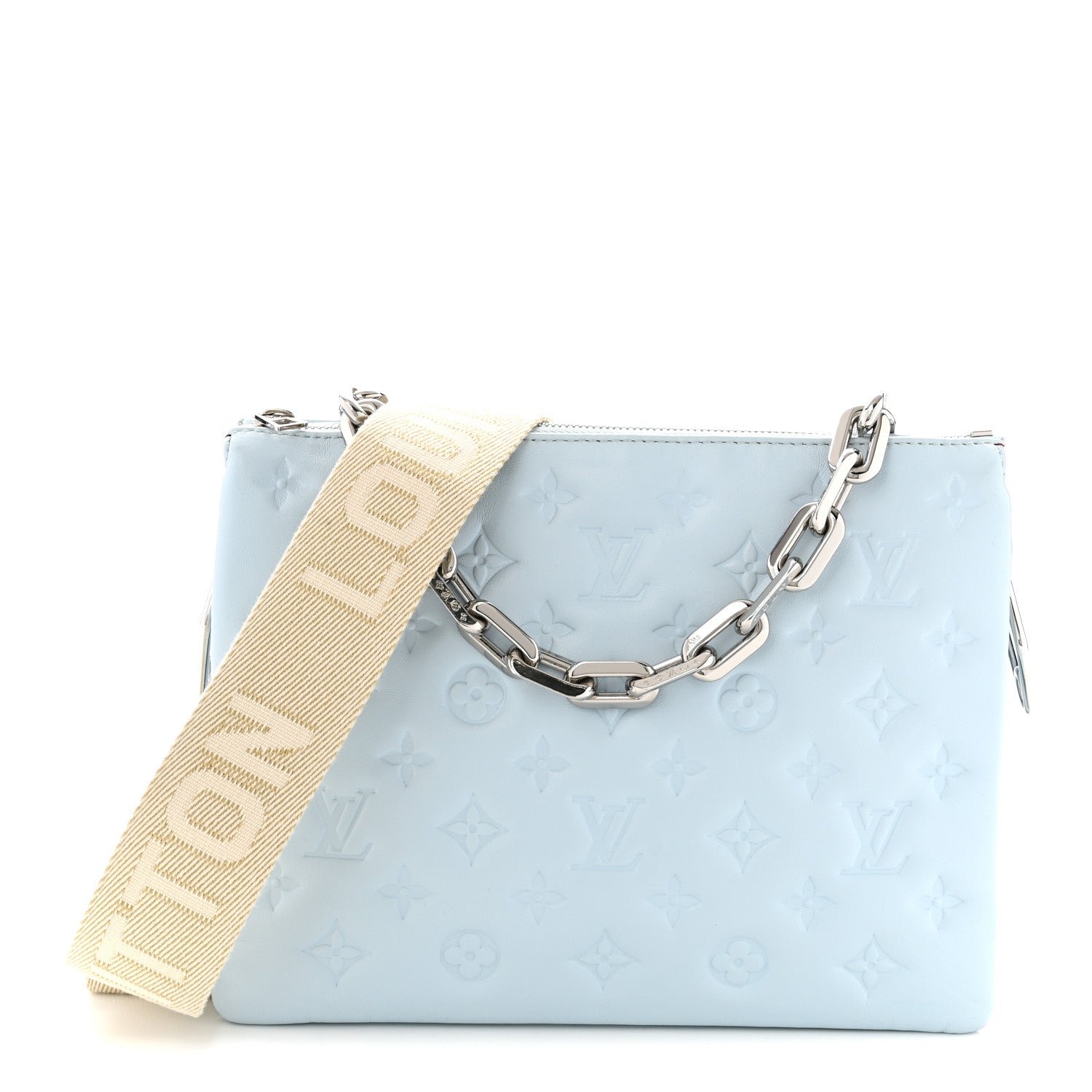 Louis Vuitton Lambskin Embossed Monogram Coussin PM Bleu