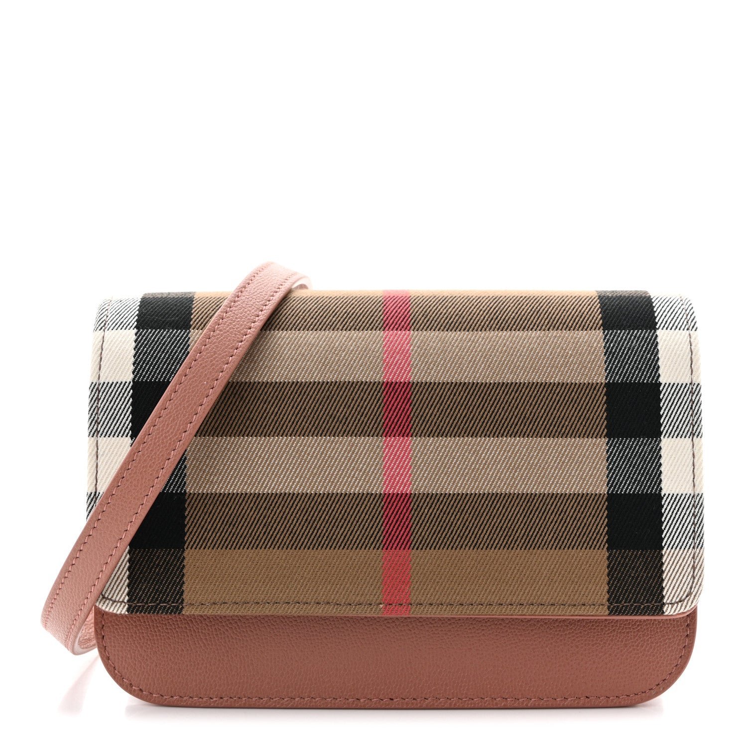Burberry Grained Calfskin House Check Small Madison Shoulder Bag Dusty Pink