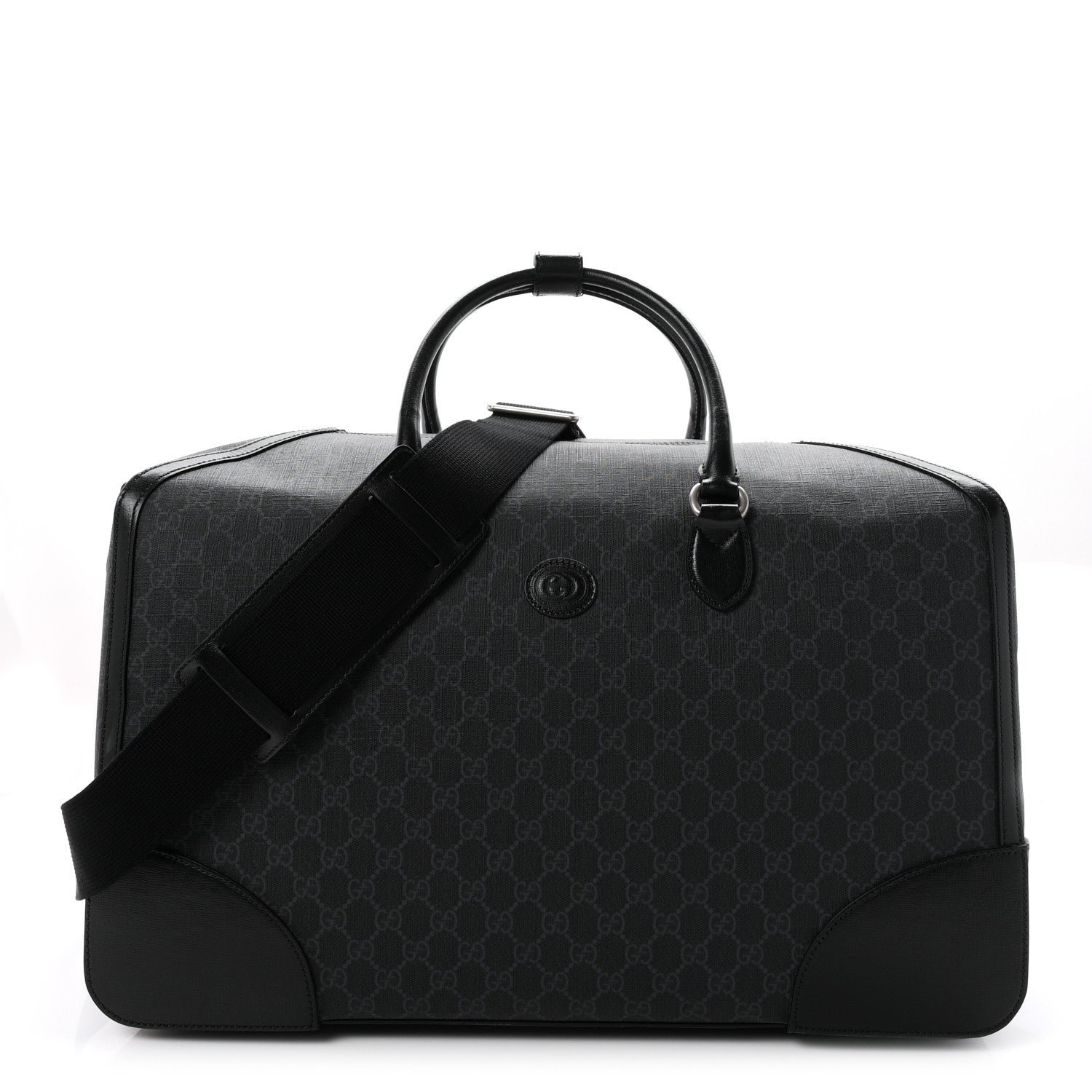 Gucci GG Supreme Monogram Azalea Calfskin Retro Interlocking G Large Duffle Bag Black Grey