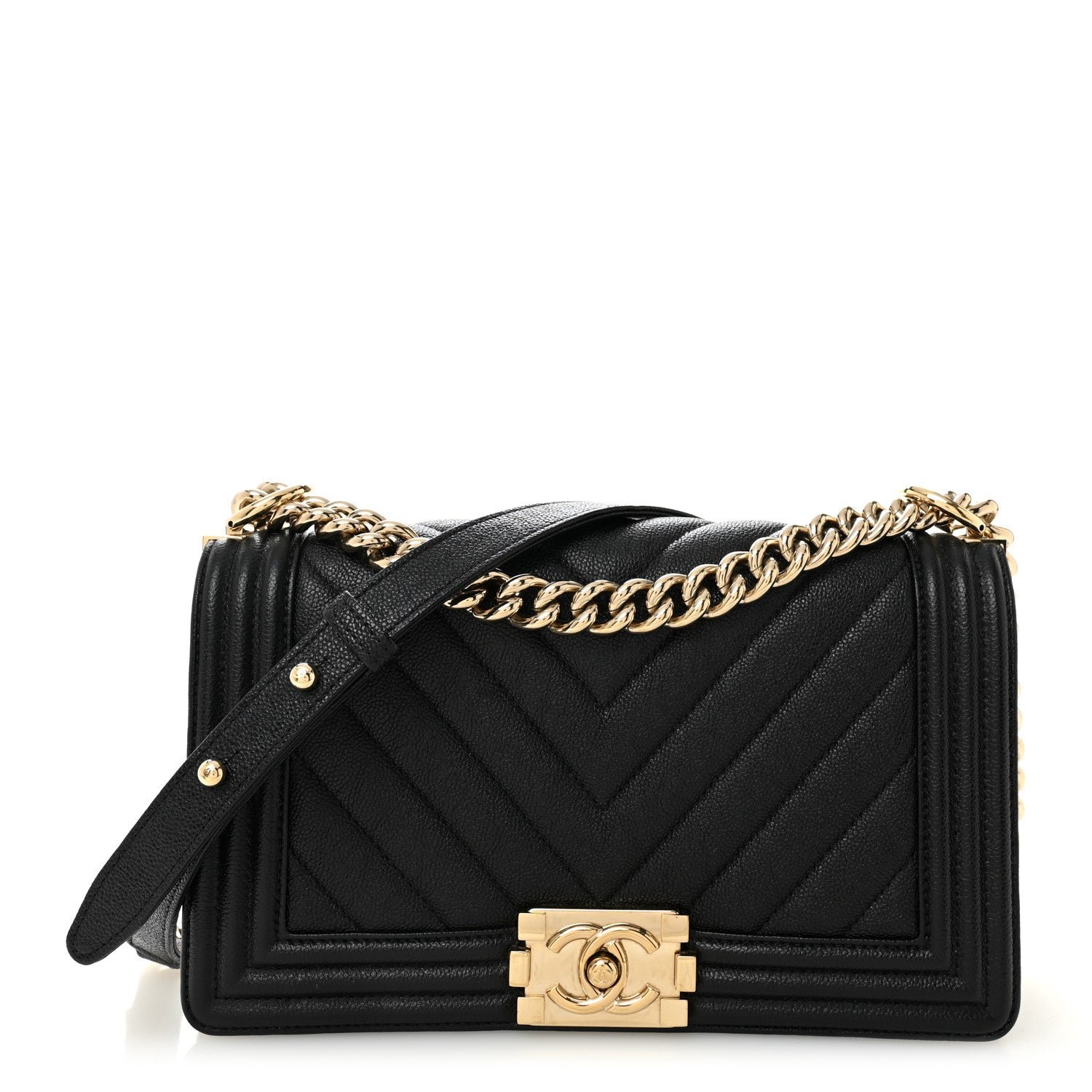 Chanel Caviar Chevron Quilted Medium Boy Flap Black