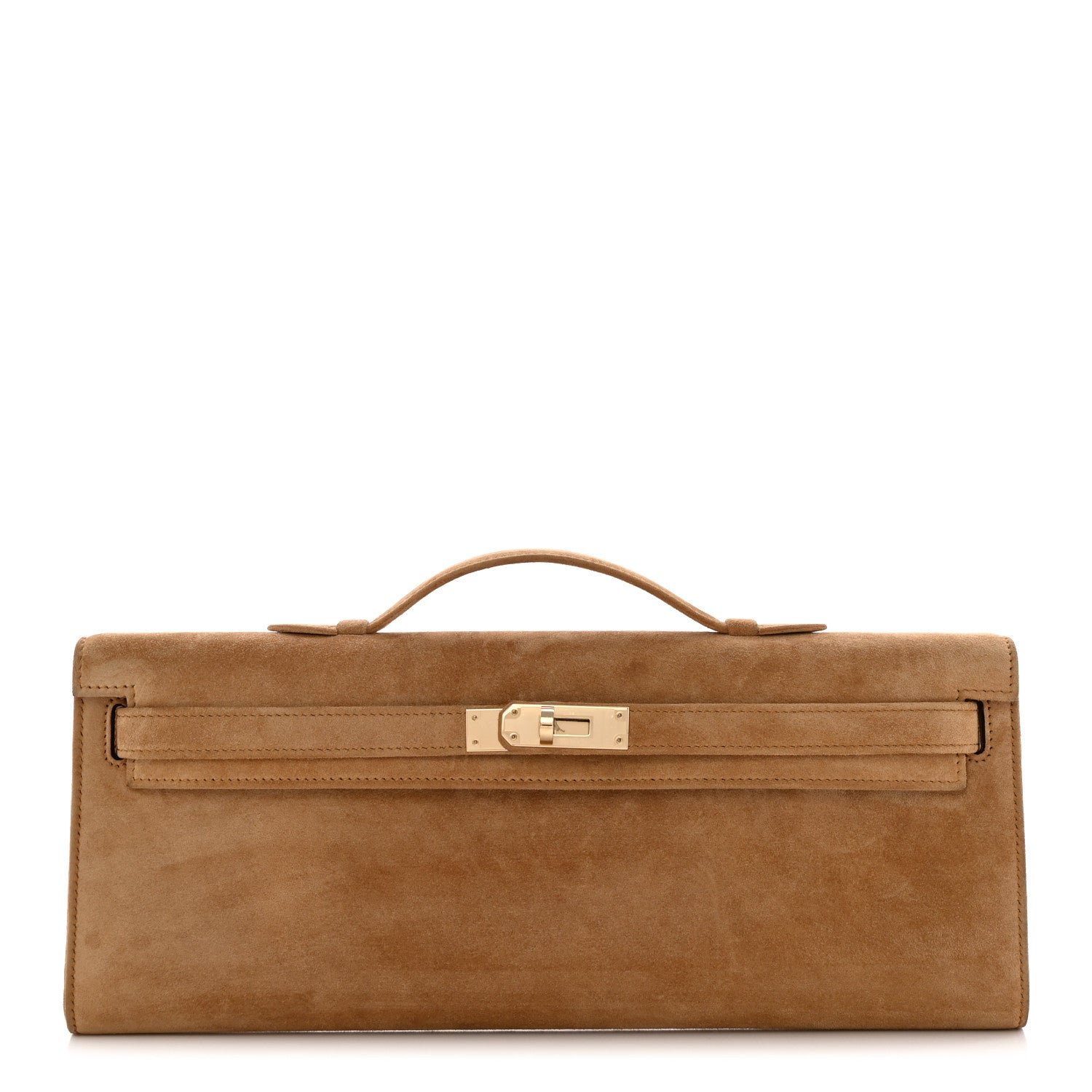 Hermes Veau Doblis Suede Kelly Cut Clutch Pochette Ocre