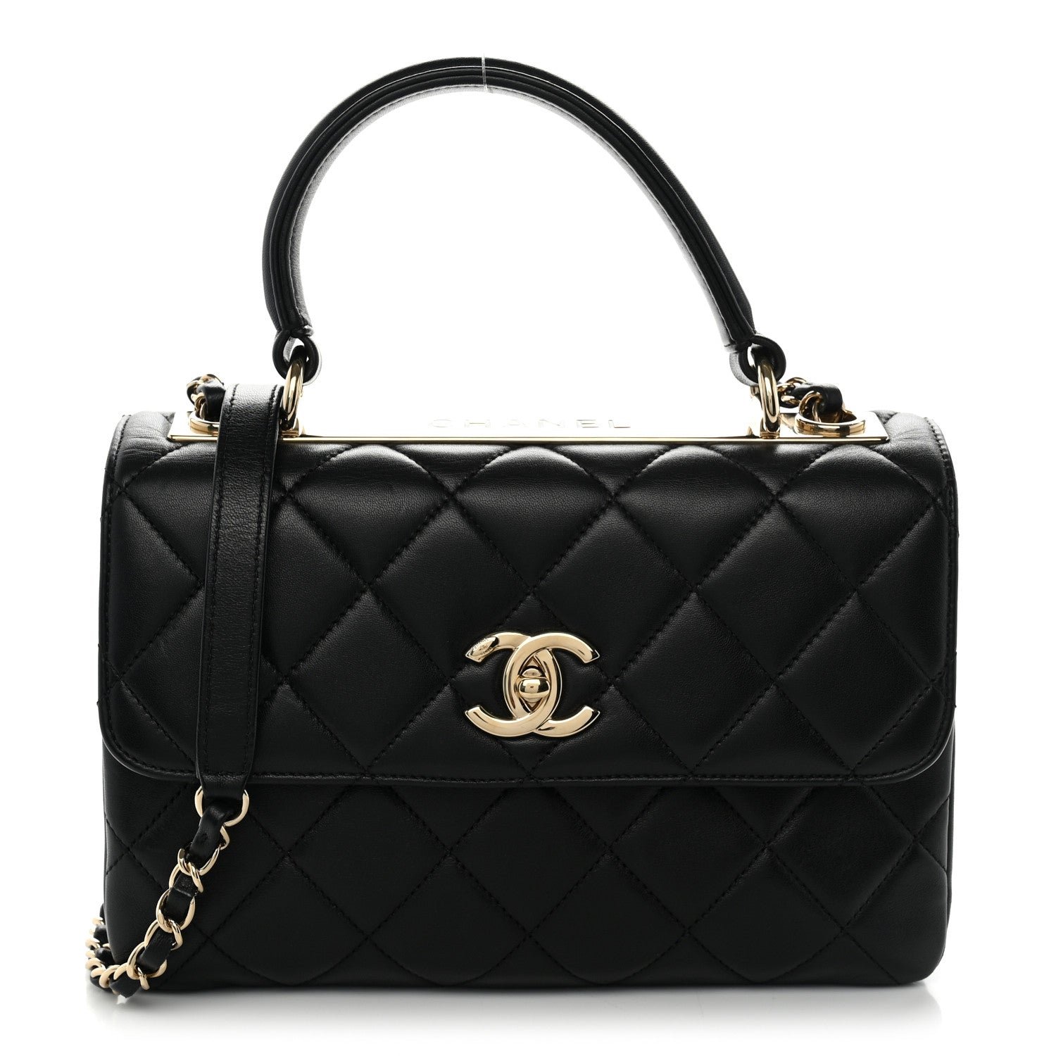 Lambskin Quilted Small Trendy CC Dual Handle Flap Bag Black