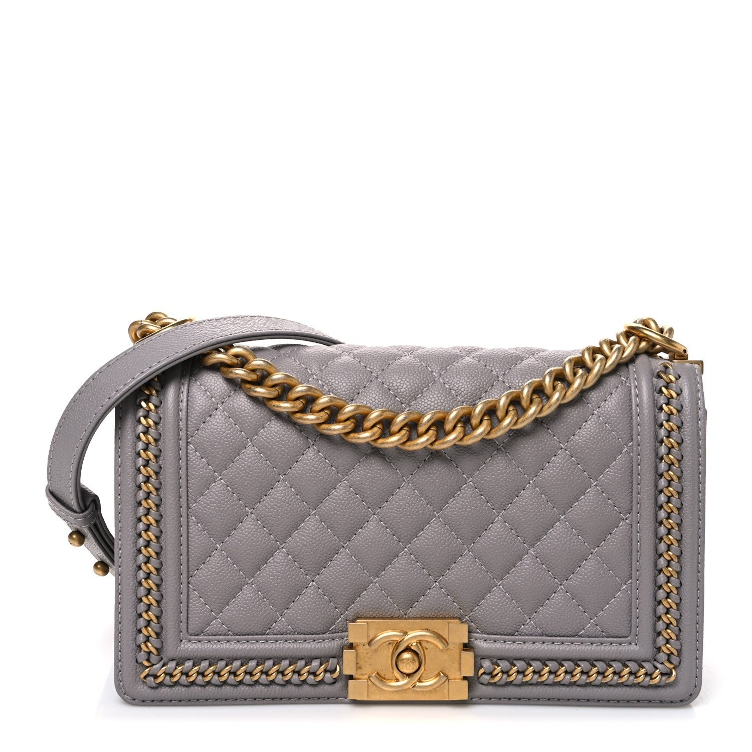 Chanel Caviar Quilted Chain Around Medium Boy Flap Grey