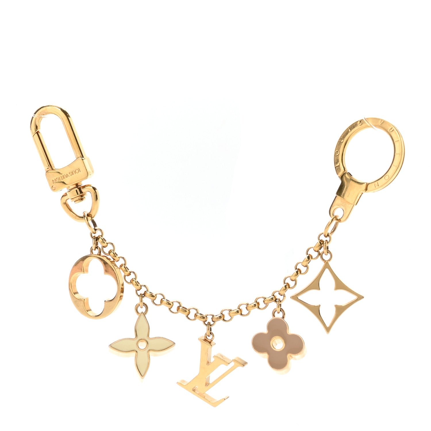 Louis Vuitton Brass Enamel Fleur De Monogram Bag Charm Chain Gold