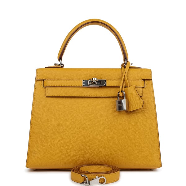 Hermes Pre-owned Hermes Kelly Sellier 25 Jaune Ambre Epsom Palladium Hardware