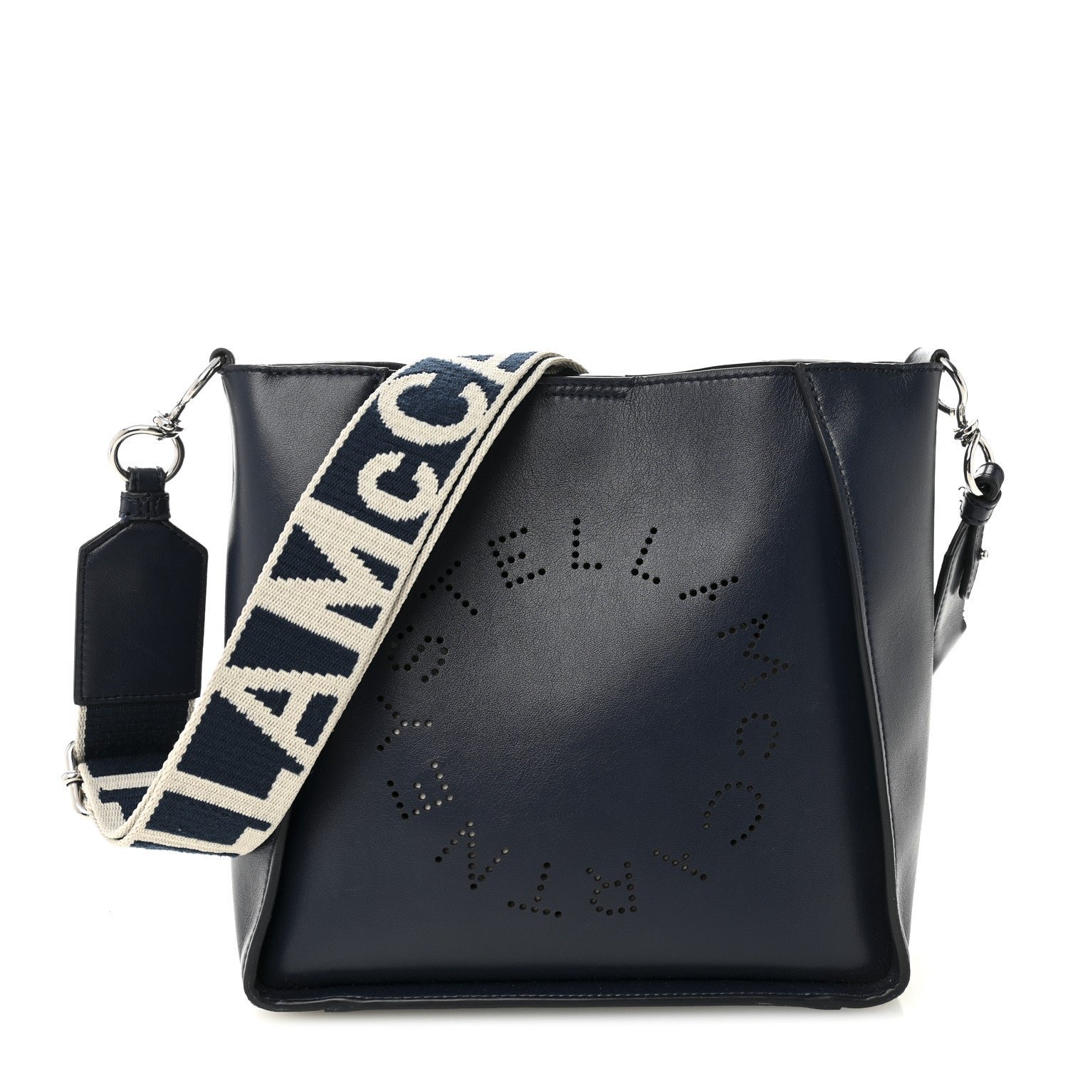 Stella McCartney Eco Alter Nappa Perforated Logo Mini Crossbody Navy