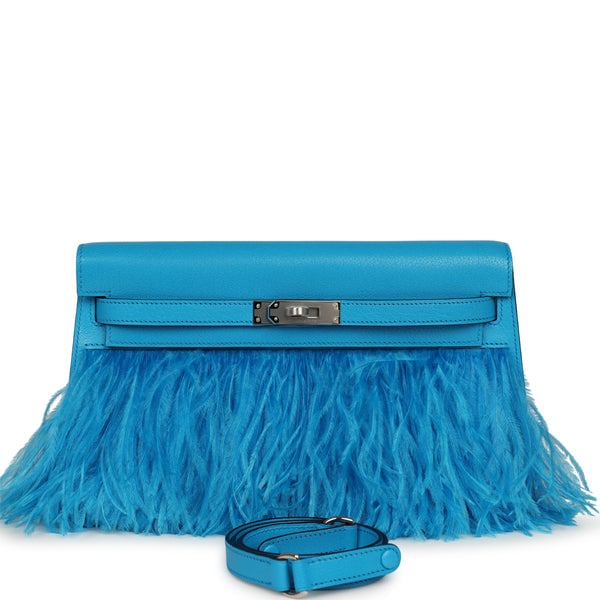 Hermes Hermes Kelly Elan Foile Bleu Frida Chevre Chamkila and Ostrich Feathers Palladium Hardware