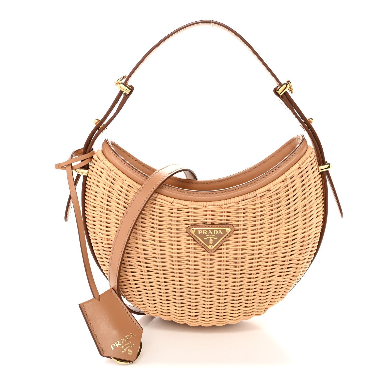 Prada Wicker Arque Shoulder Bag Natural