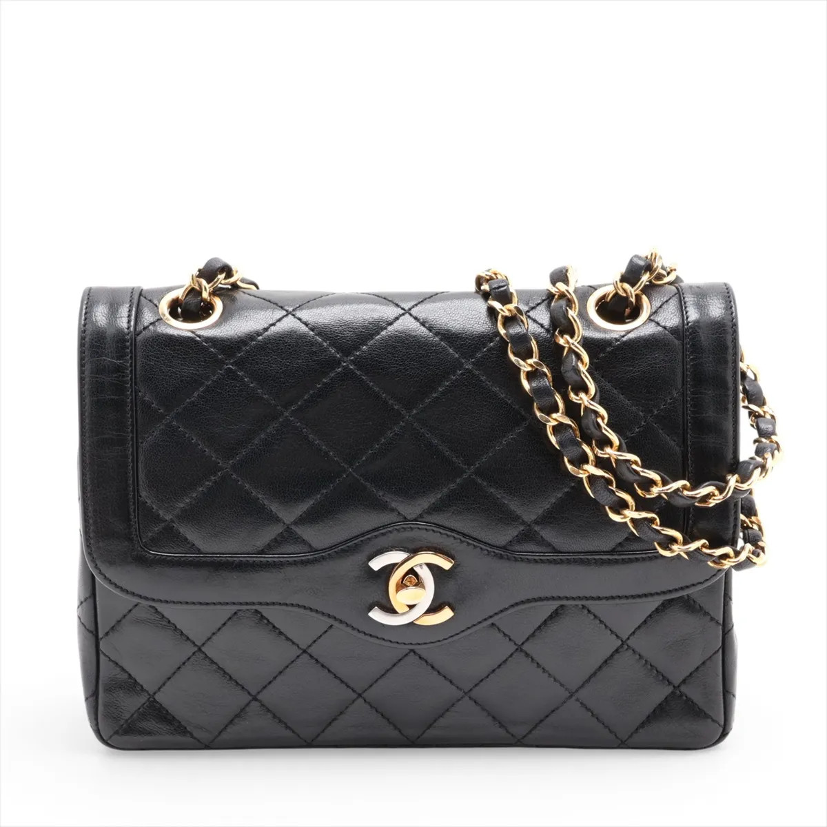 Chanel Matelasse Lambskin Double Flap Double Chain Bag Paris limited Black Gold