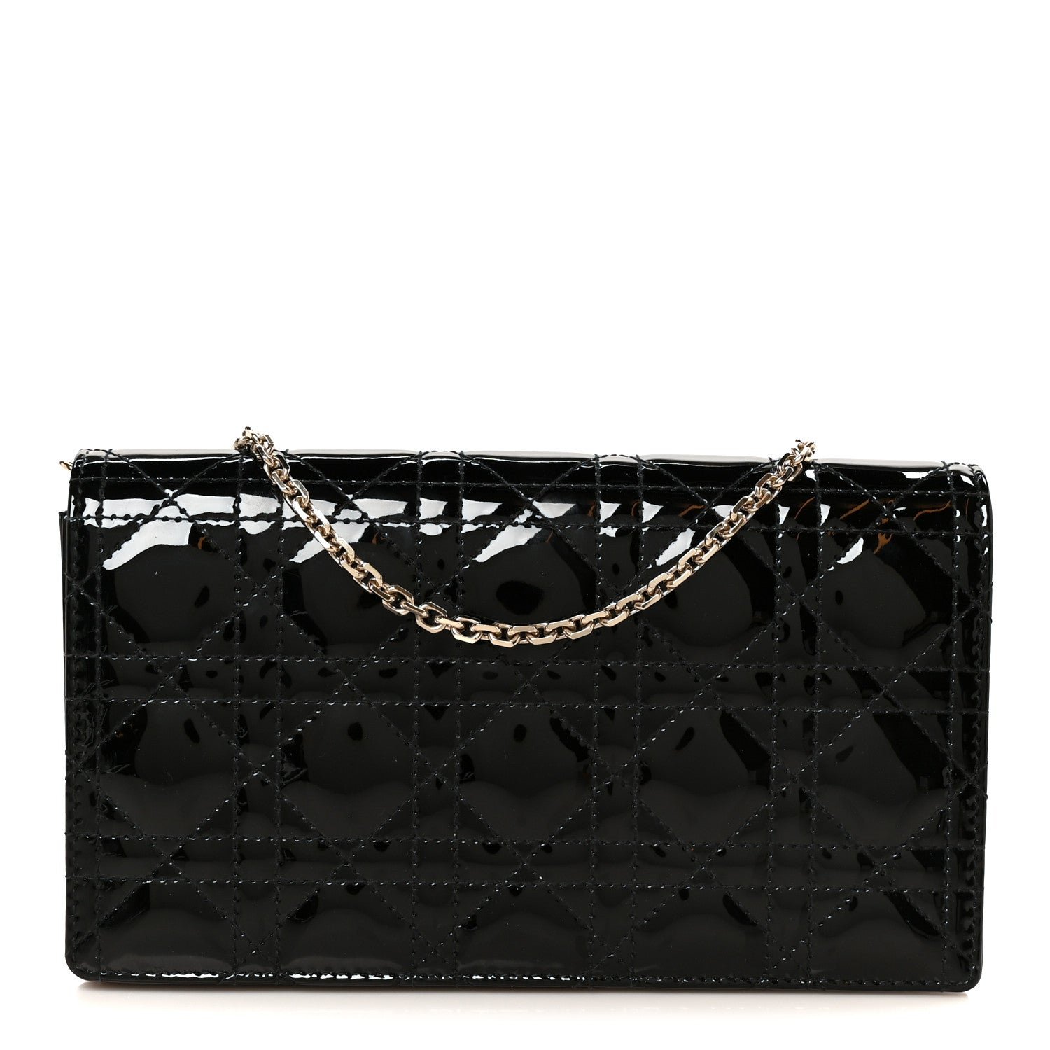 Christian Dior Patent Cannage Lady Dior Convertible Clutch Black
