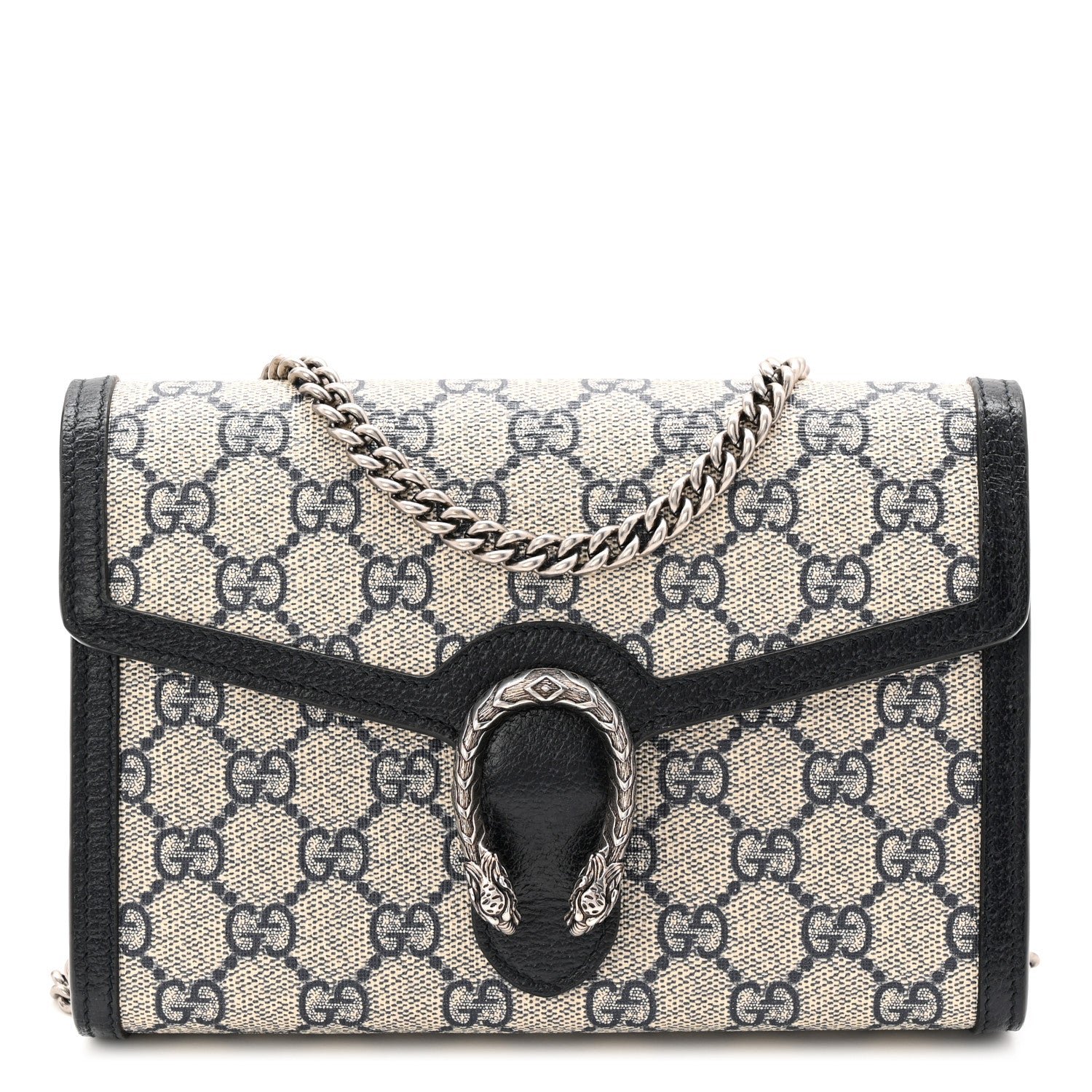 Gucci GG Supreme Monogram Textured Dollar Calfskin Mini Dionysus Chain Wallet Beige Blue