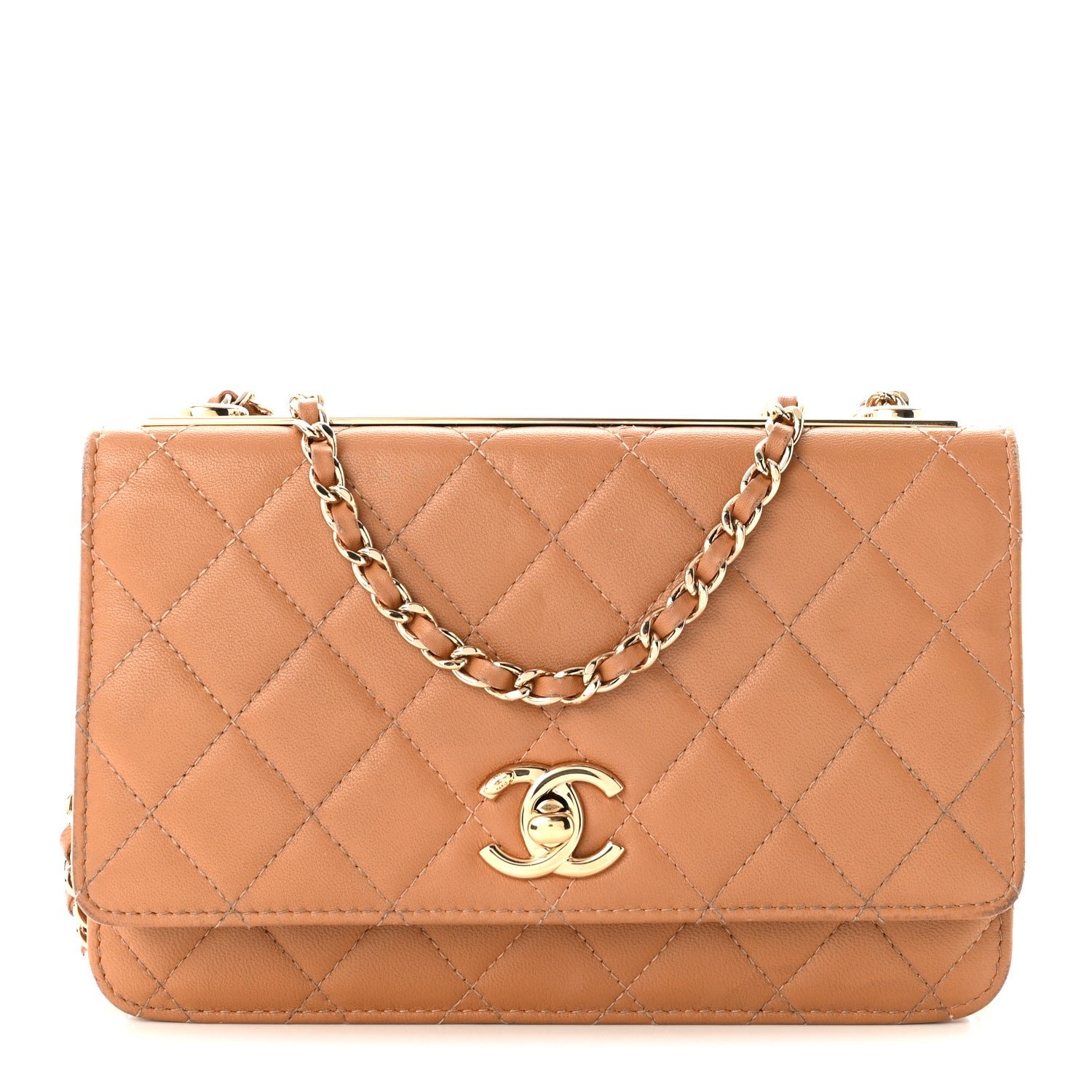 Chanel Lambskin Quilted Trendy CC Wallet On Chain WOC Beige