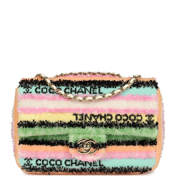 Chanel Chanel Mini Striped Coco Flap Bag Multicolor White Sequins Light Gold Hardware
