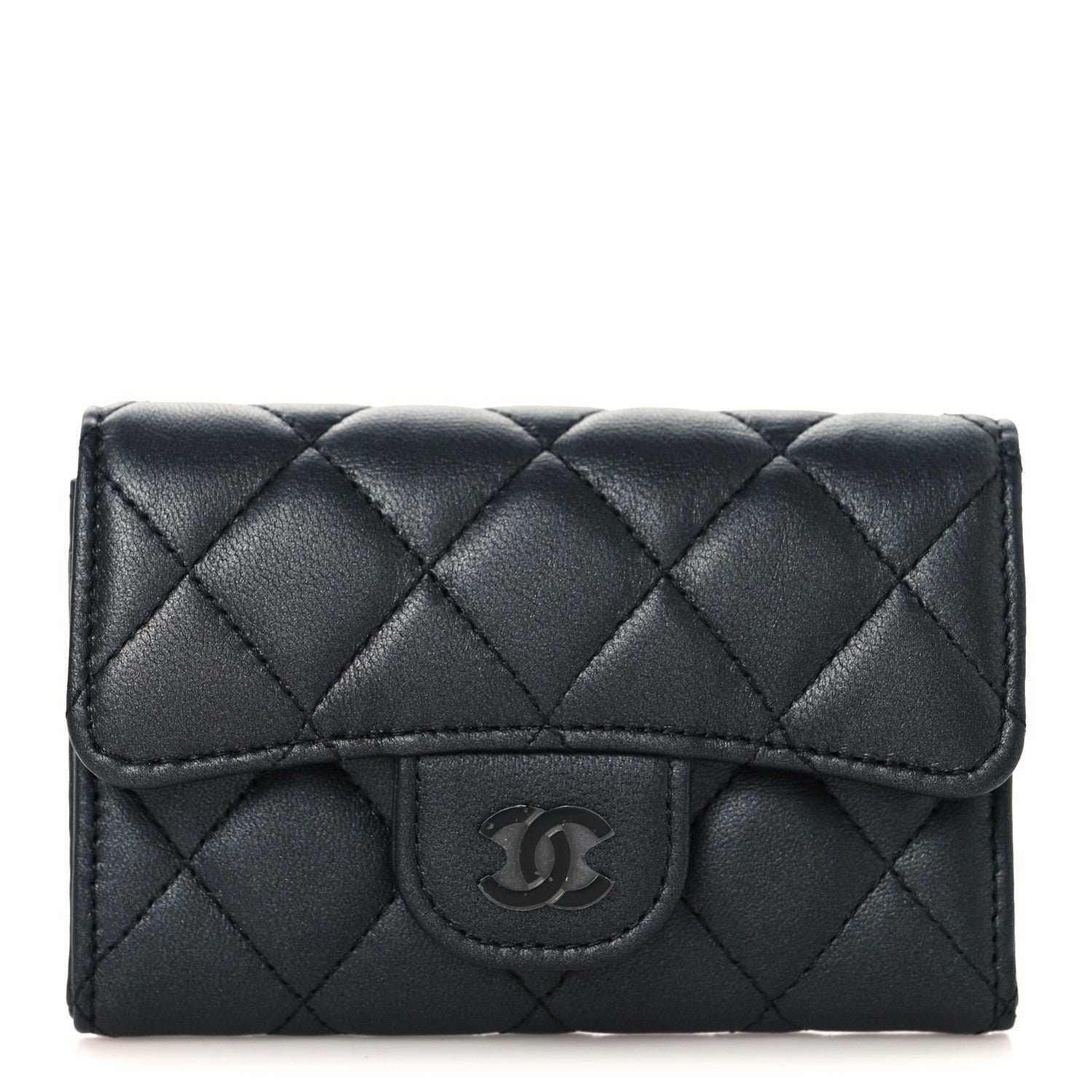 Chanel Lambskin Quilted Flap Card Holder Wallet So Black