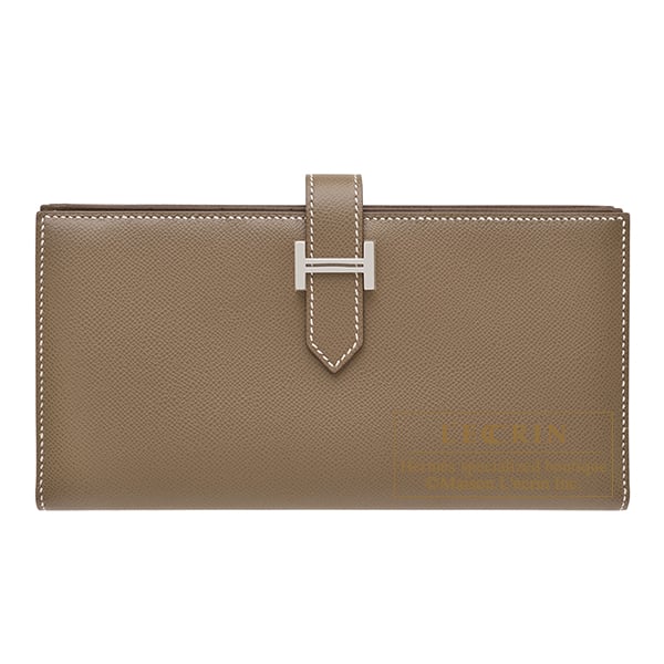 Hermes Bearn Soufflet Etoupe grey Madame leather Silver hardware