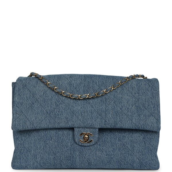 Chanel Maxi "Souplissimo" Large Flap Bag Blue Denim Gold Hardware