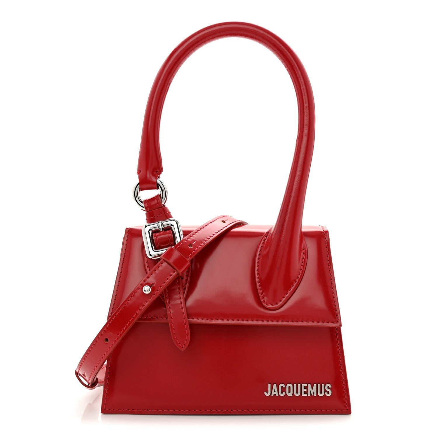 Jacquemus Glazed Calfskin Le Chiquito Boucle Moyen Red