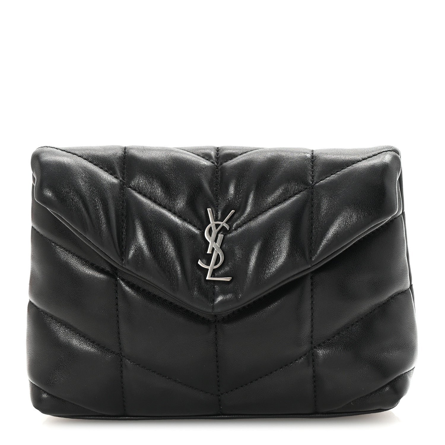 Saint Laurent Lambskin Monogram Loulou Puffer Pouch Clutch Black