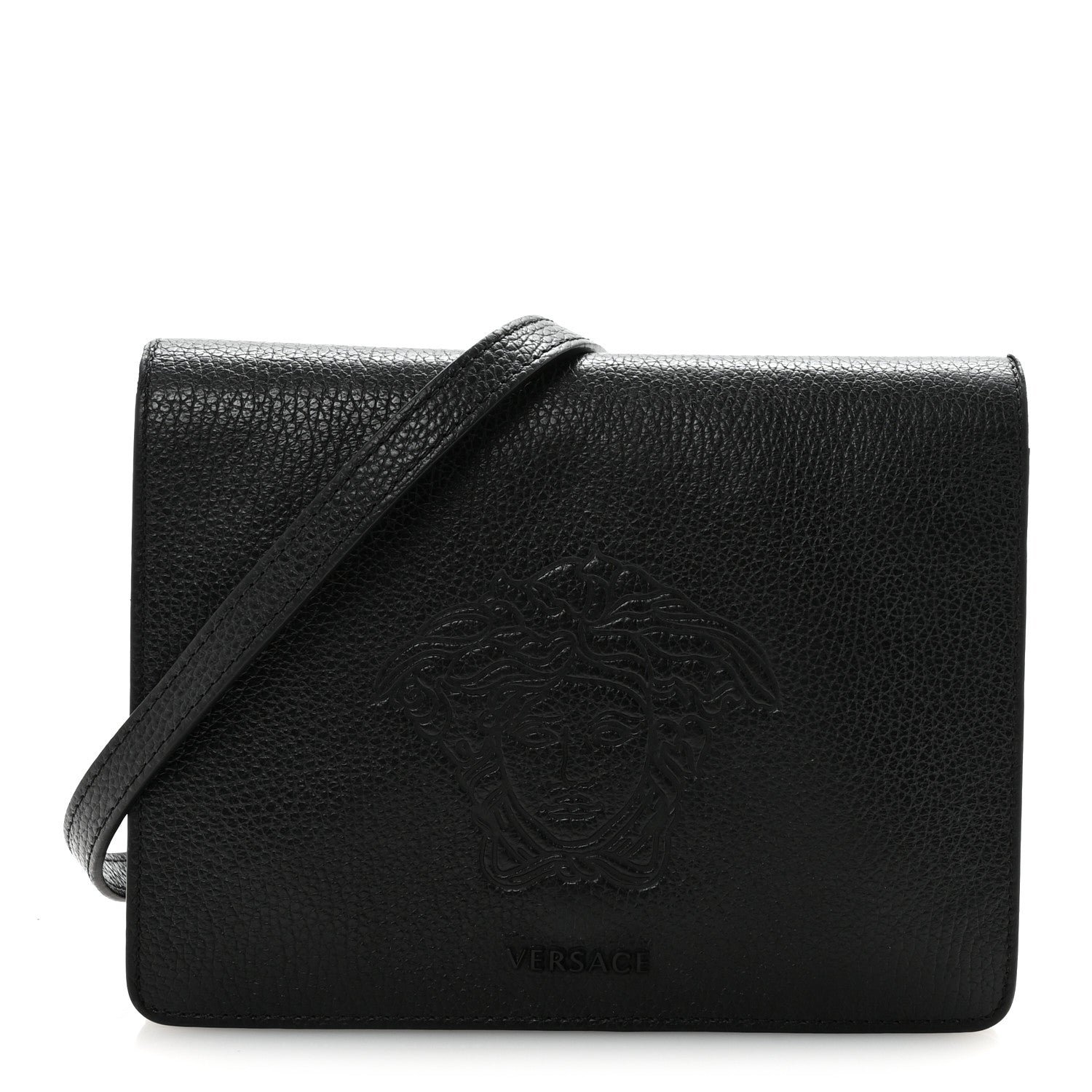 Versace Grained Calfskin Embossed Medusa Flap Bag Black
