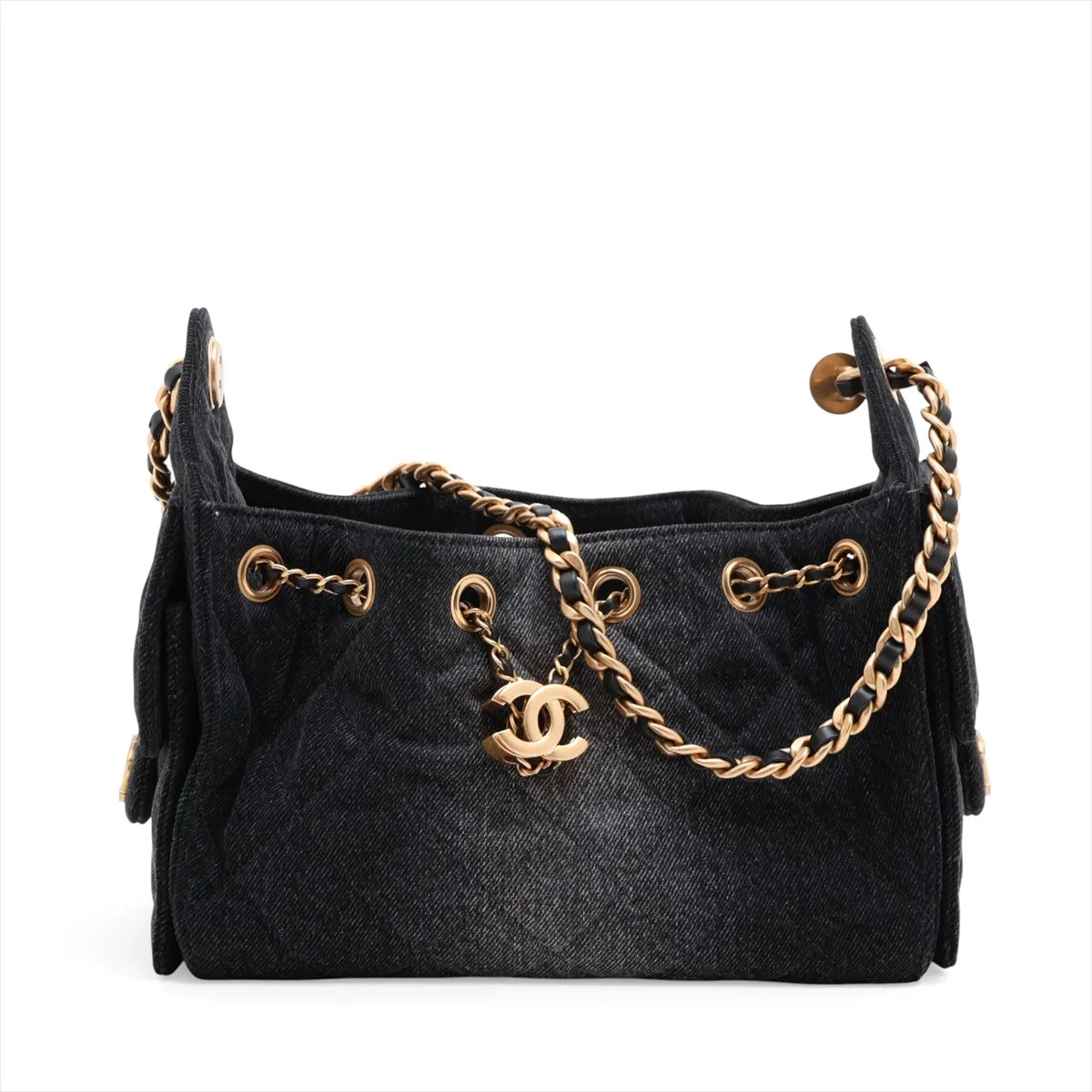Chanel Chanel 25 Mini Denim Chain Shoulder Bag Black Gold Metal Fittings random