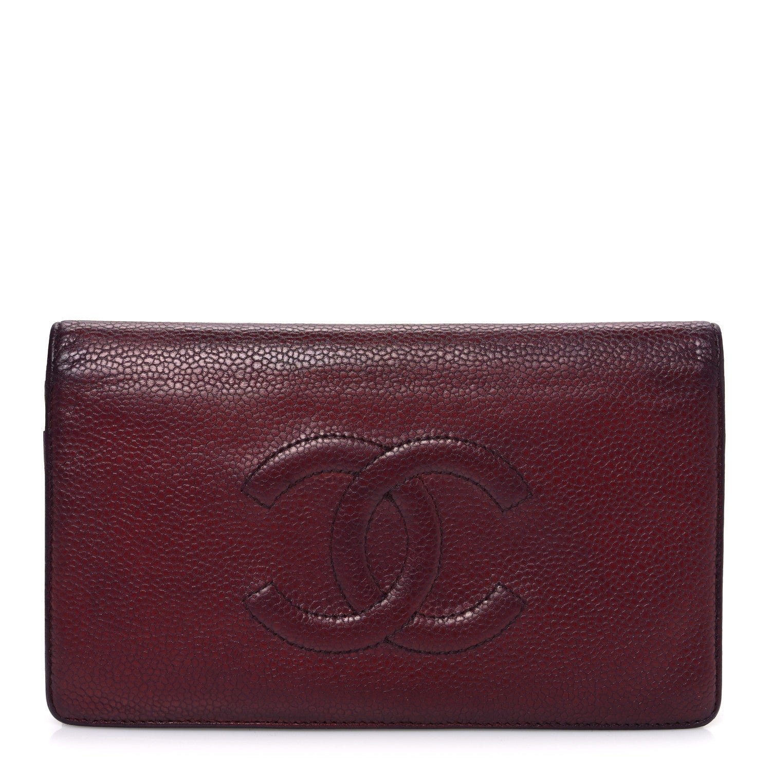 Chanel Caviar Timeless CC Yen Wallet Burgundy
