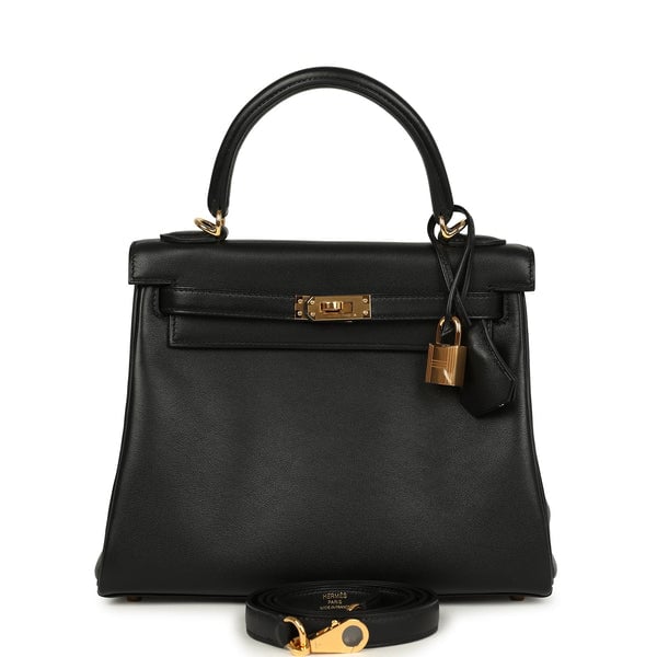 Hermes Hermes Kelly Retourne 25 Black Cheri Gold Hardware