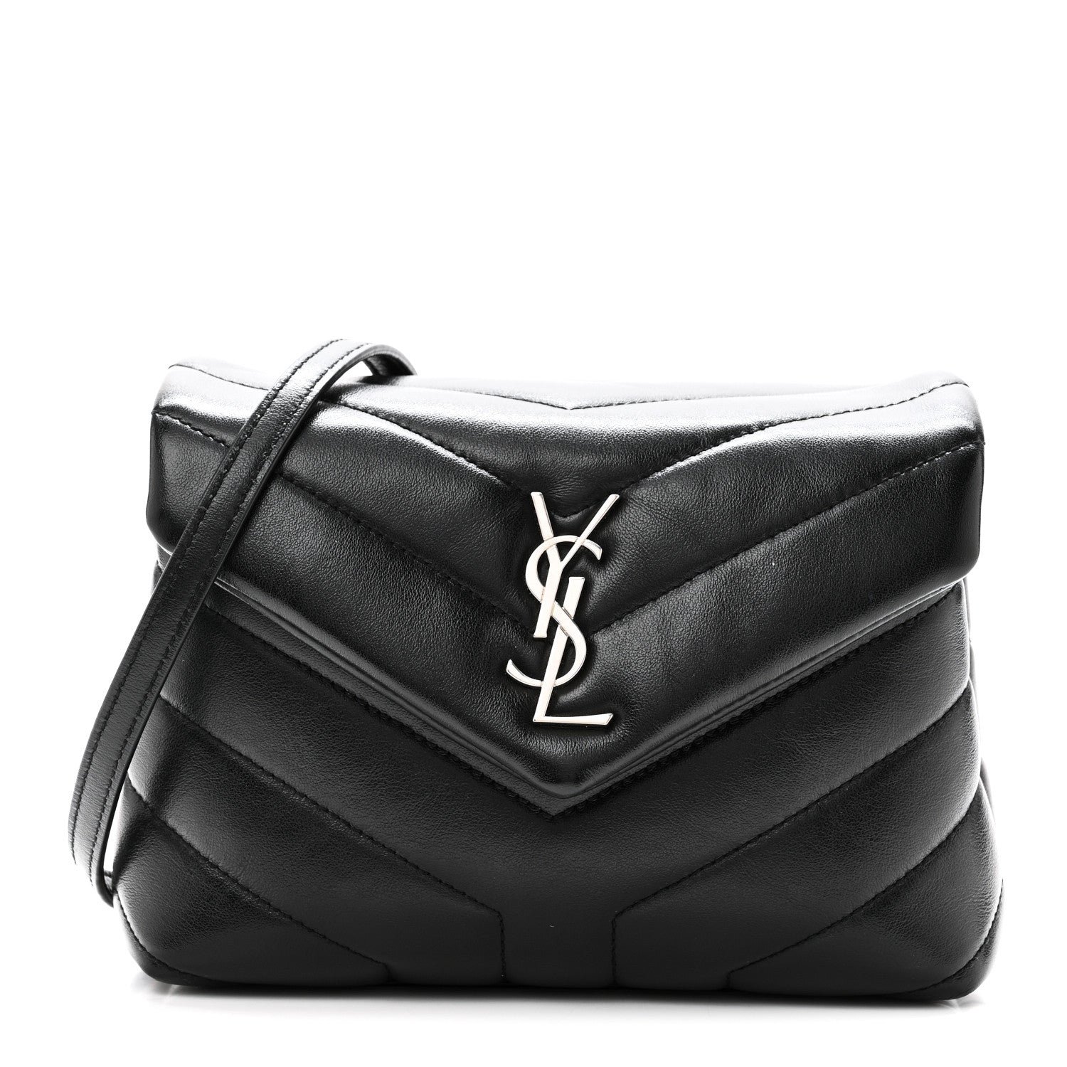 Saint Laurent Calfskin Y Quilted Monogram Toy Loulou Crossbody Bag Black