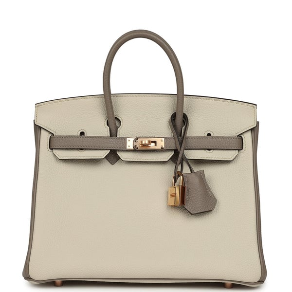 Pre-owned Hermes Special Order (HSS) Birkin 25 Beton and Gris Asphalt Togo Rose Gold Hardware