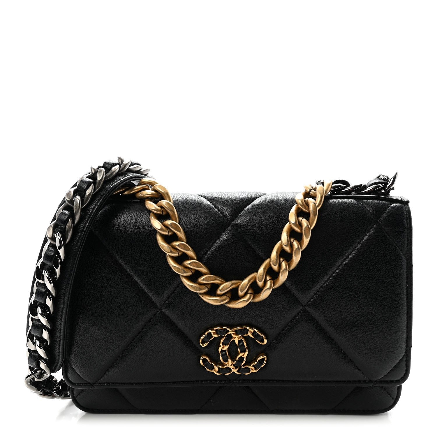 Chanel Lambskin Quilted Chanel 19 Wallet On Chain WOC Black