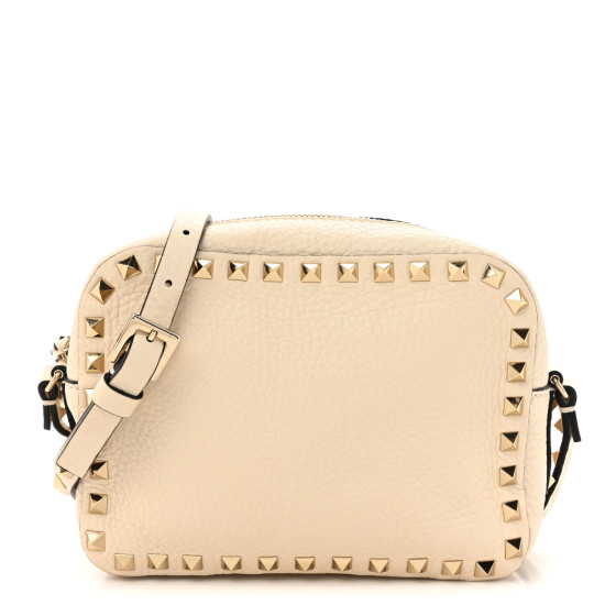 Valentino Garavani Grained Calfskin Rockstud Camera Crossbody Bag Ivory