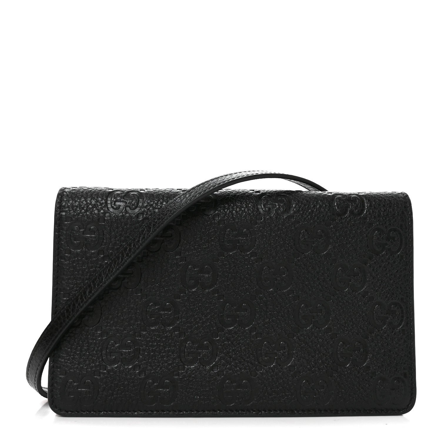 Gucci GG Grainy Calfskin Emblem Wallet On Chain Black