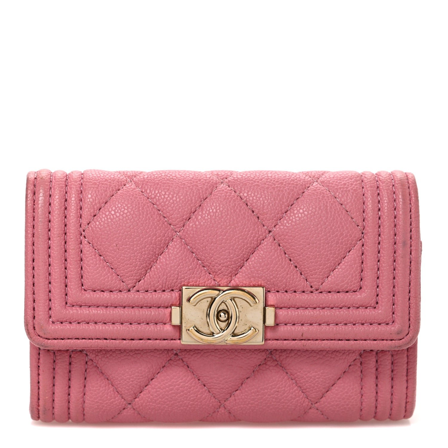 Chanel Caviar Quilted Boy Flap Card Holder Wallet Pink