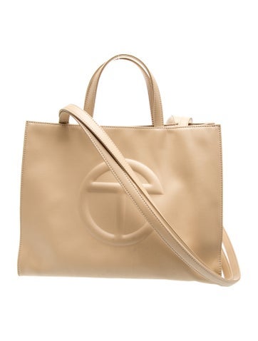 Vegan Leather Cream Shopping Bag Medium