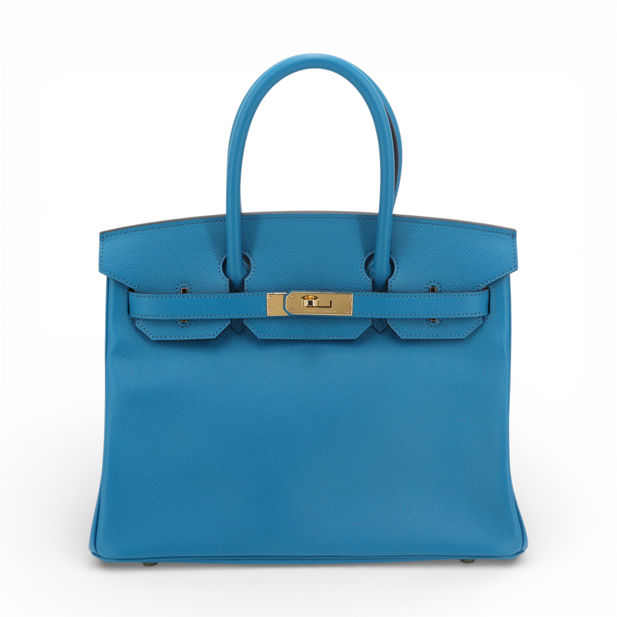 Excellent ( Rank SA ) HERMÈS Birkin 30 Bleu Izmir (7W) Epsom Gold hardware Square Q (2013)