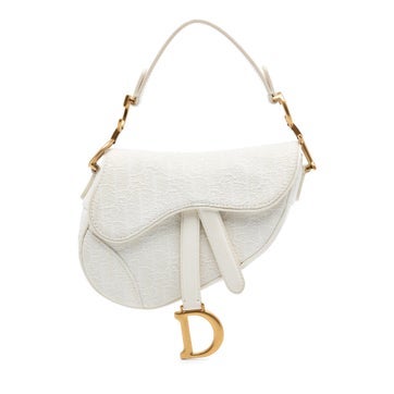 Mini Oblique Embroidered Canvas Saddle Bag