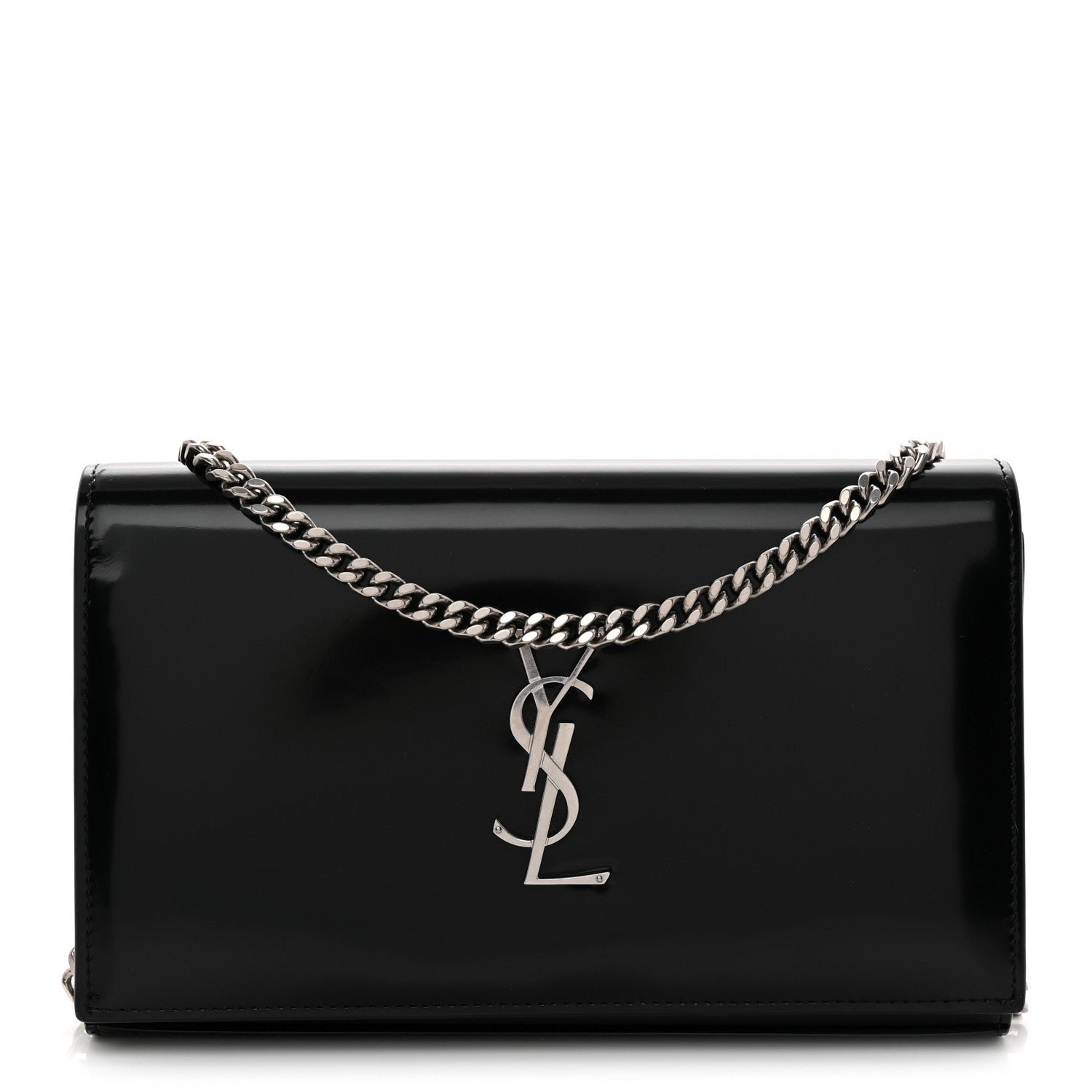 Saint Laurent Glazed Calfskin Cassandre Wallet On Chain WOC Black