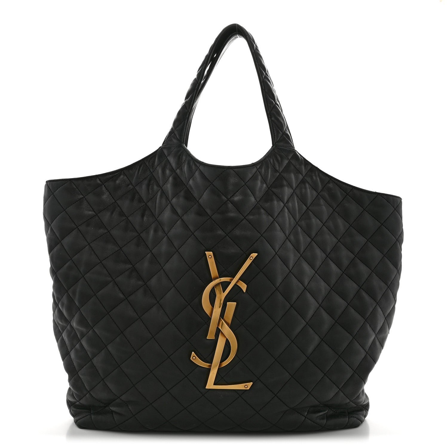 Saint Laurent Lambskin Quilted Maxi Icare Shopping Tote Black