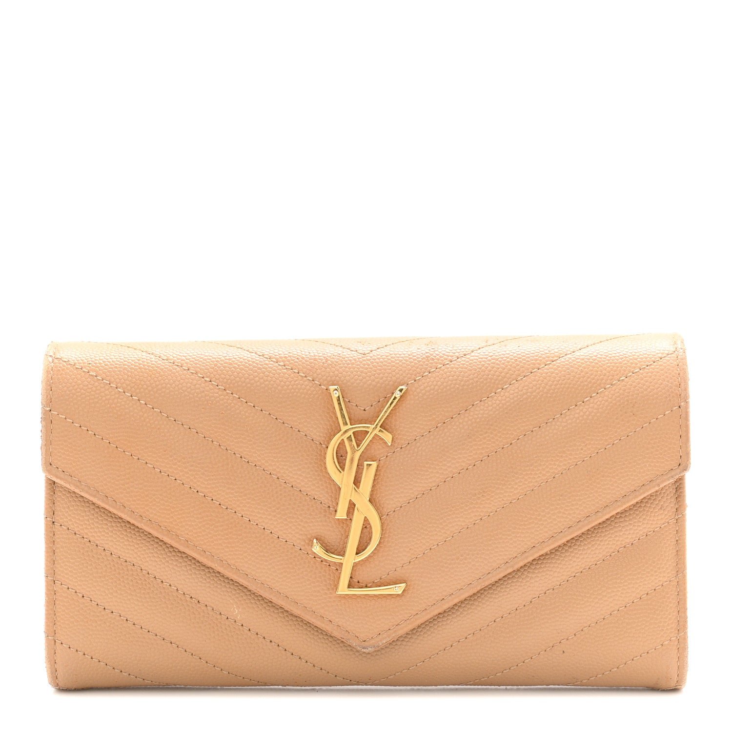 Saint Laurent Grain De Poudre Matelasse Chevron Monogram Flap Wallet Cork