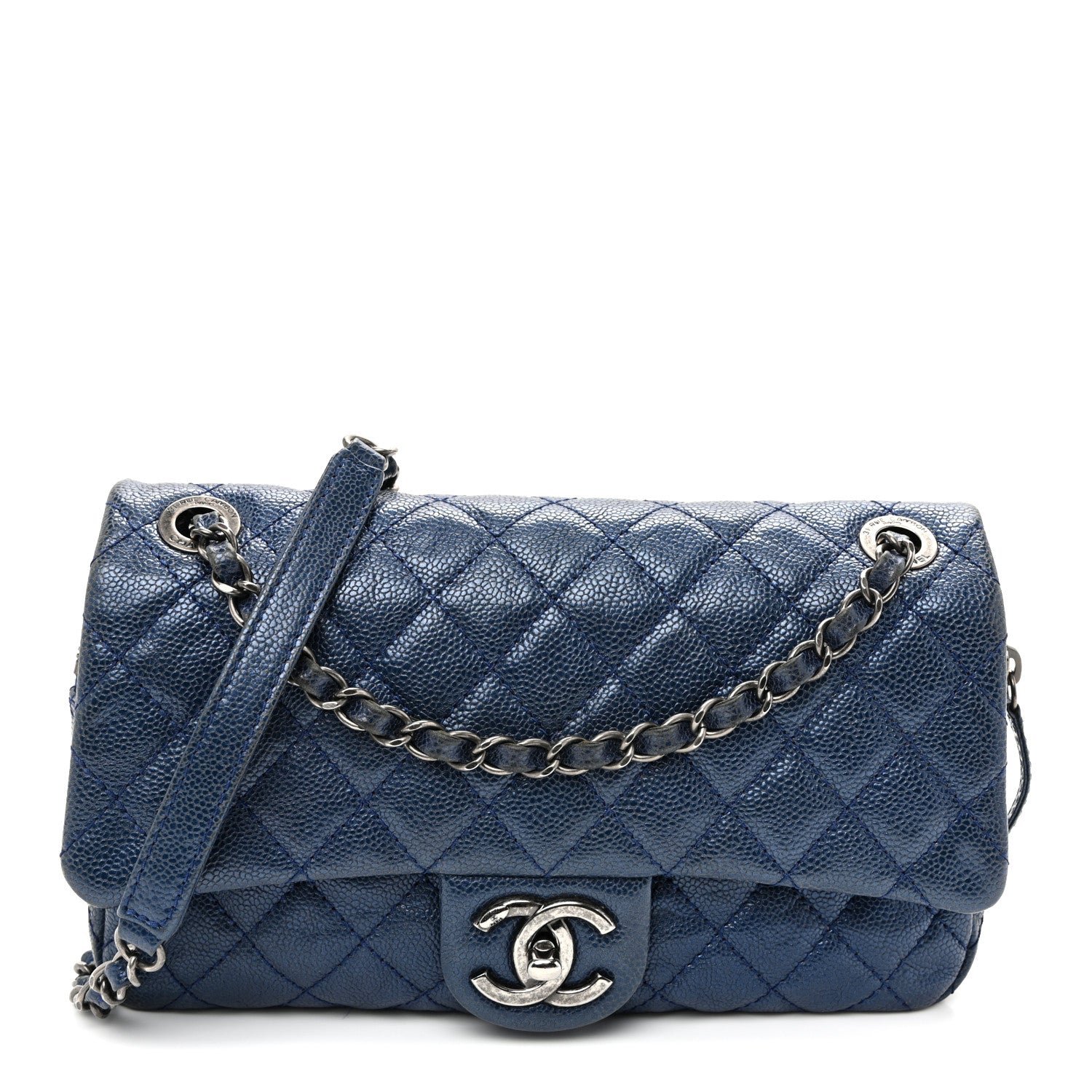 Chanel Iridescent Caviar Quilted Jumbo Easy Flap Dark Blue