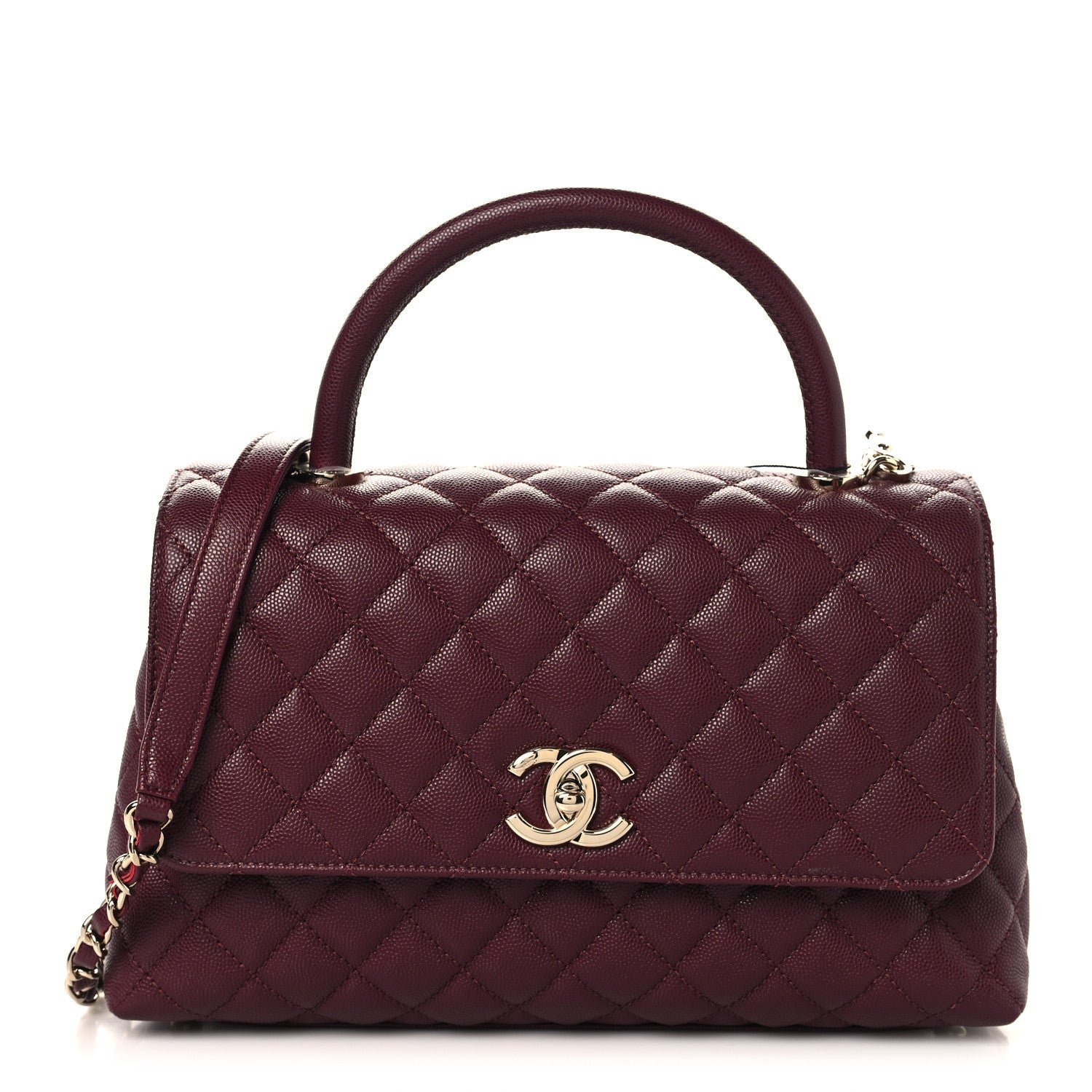 Chanel Caviar Quilted Small Coco Handle Flap Burgundy